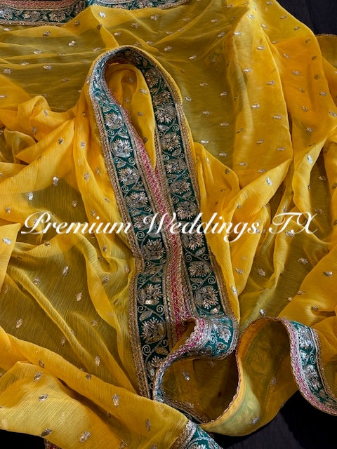Yellow Green Border Dupatta