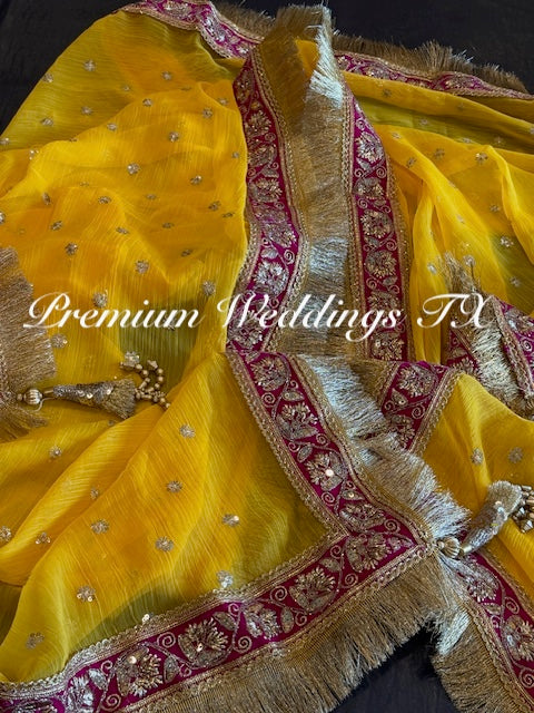 Yellow Red Border Dupatta