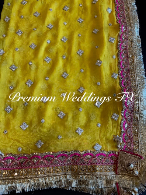 Yellow Pink Border Dupatta