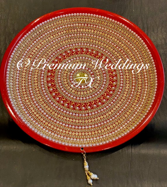 Red Pearl & Gold Mehndi Thaal - Premium Weddings TX