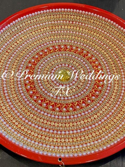 Red Pearl & Gold Mehndi Thaal - Premium Weddings TX
