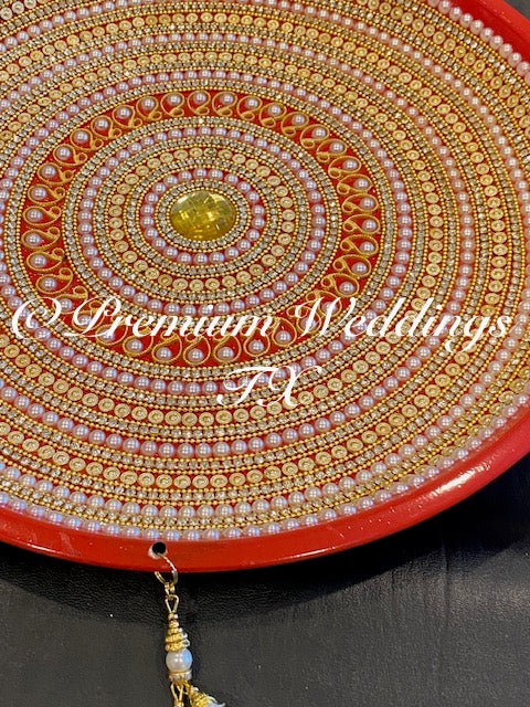 Red Pearl & Gold Mehndi Thaal - Premium Weddings TX