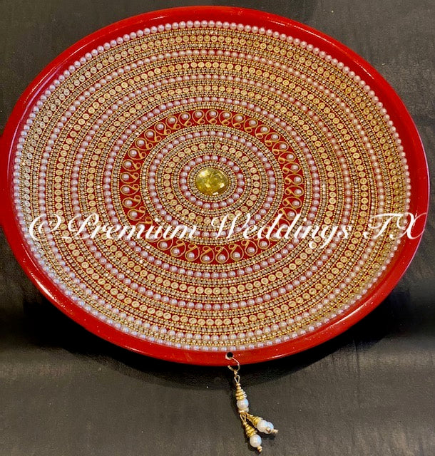 Red Pearl & Gold Mehndi Thaal - Premium Weddings TX