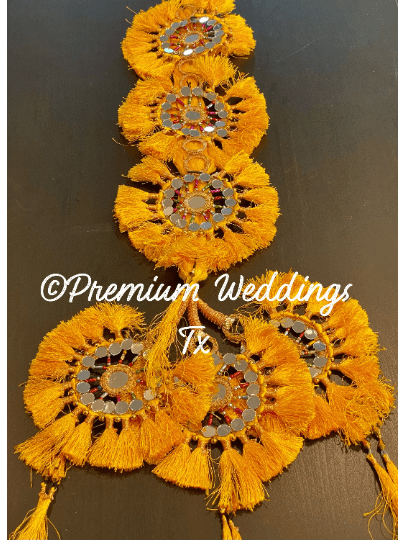 Yellow Resham Mirror Paranda - Premium Weddings TX