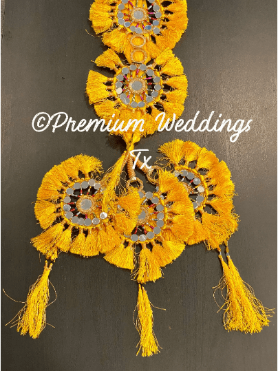 Yellow Resham Mirror Paranda - Premium Weddings TX