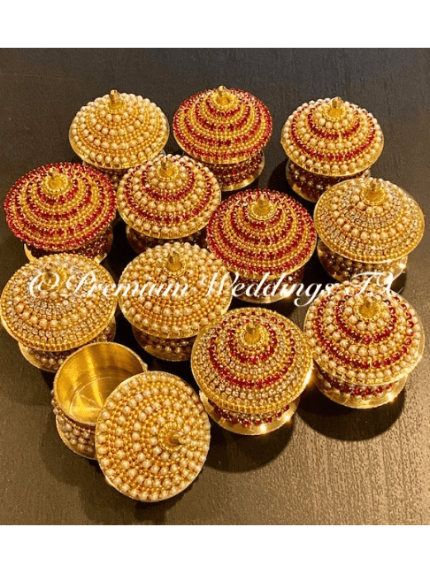 Red & Gold Pearl Sindoor Box - Small - Premium Weddings TX