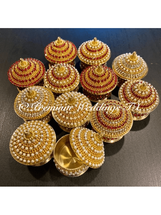 Red & Gold Pearl Sindoor Box - Small - Premium Weddings TX