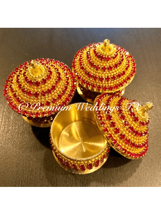 Red & Gold Pearl Sindoor Box - Small - Premium Weddings TX