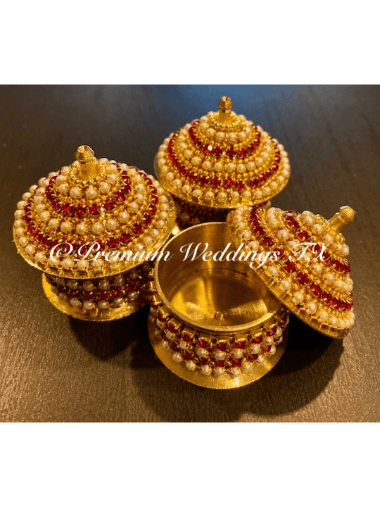 Red & Gold Pearl Sindoor Box - Small - Premium Weddings TX