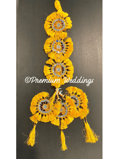 Yellow Resham Mirror Paranda - Premium Weddings TX