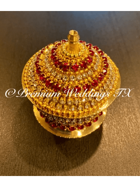 Red & Gold Pearl Sindoor Box - Small - Premium Weddings TX