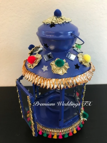 Handmade Embellished Blue Lanterns, Lanterns, Centerpieces, Decorations, Shaadi Decor, Wedding Decor, Handmade Lanterns, Handmade Shaadi Decor, Handmade Pithi Decor, Handmade Mayoon Decor, Dholki Decor, Sangeet decor, Haldi decor