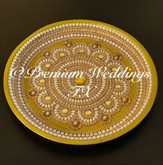Gold Mandala Pearl Puja Thaali Set - Premium Weddings TX