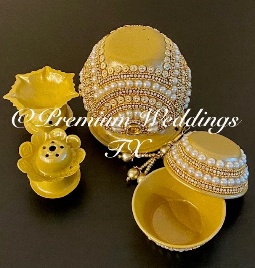Gold Mandala Pearl Puja Thaali Set - Premium Weddings TX