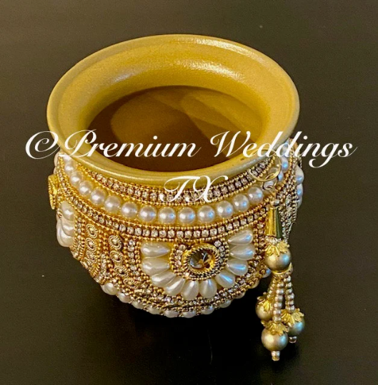 Gold Mandala Pearl Puja Thaali Set - Premium Weddings TX