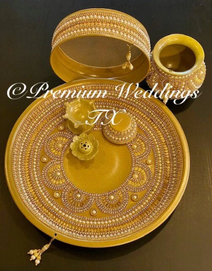 Gold Pearl Karwa Chauth Thaali Set
