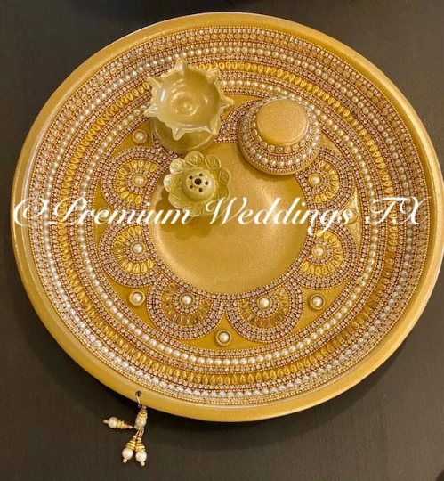 Gold Pearl Karwa Chauth Thaali Set