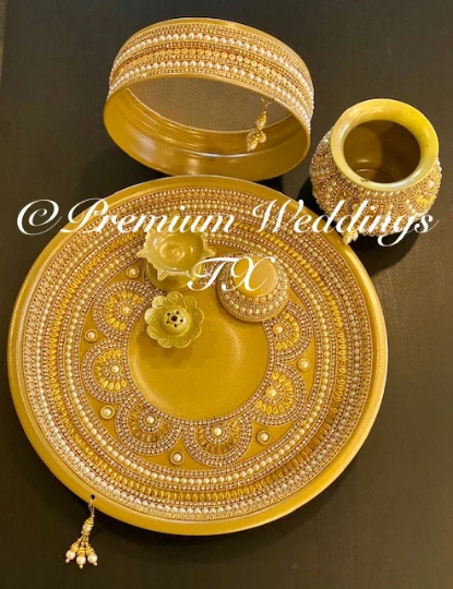 Gold Pearl Karwa Chauth Thaali Set
