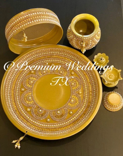 Gold Pearl Karwa Chauth Thaali Set