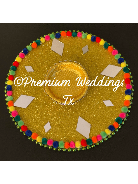 Gold Pom Pom Mehndi Plates