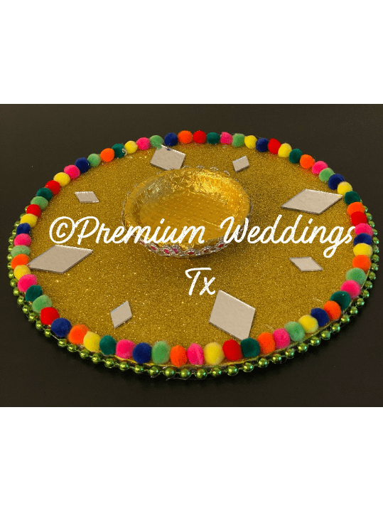 Gold Pom Pom Mehndi Plates
