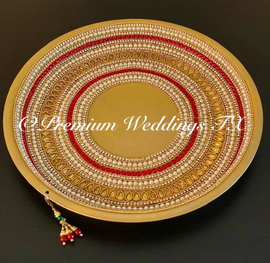 Gold Red Embellished Mehndi Thaal - Premium Weddings TX