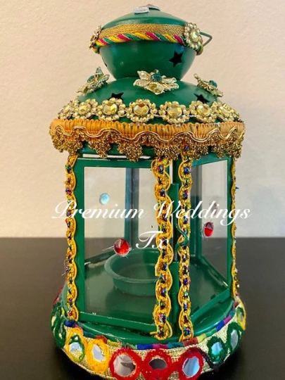 Handmade Embellished Green Lanterns, Lanterns, Centerpieces, Decorations, Shaadi Decor, Wedding Decor, Handmade Lanterns, Handmade Shaadi Decor, Handmade Pithi Decor, Handmade Mayoon Decor, Dholki Decor, Sangeet decor, Haldi decor