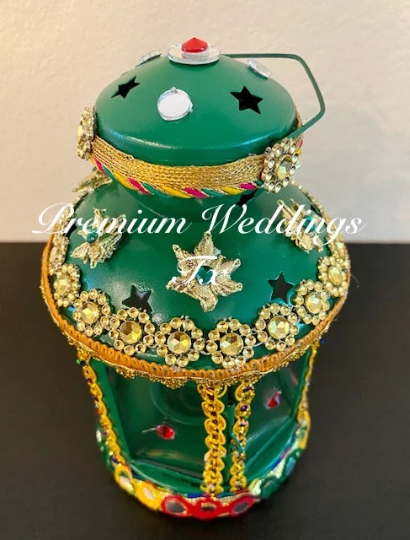 Handmade Embellished Green Lanterns, Lanterns, Centerpieces, Decorations, Shaadi Decor, Wedding Decor, Handmade Lanterns, Handmade Shaadi Decor, Handmade Pithi Decor, Handmade Mayoon Decor, Dholki Decor, Sangeet decor, Haldi decor