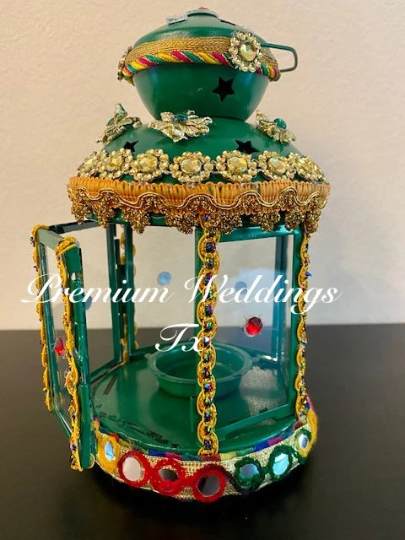 Handmade Embellished Green Lanterns, Lanterns, Centerpieces, Decorations, Shaadi Decor, Wedding Decor, Handmade Lanterns, Handmade Shaadi Decor, Handmade Pithi Decor, Handmade Mayoon Decor, Dholki Decor, Sangeet decor, Haldi decor