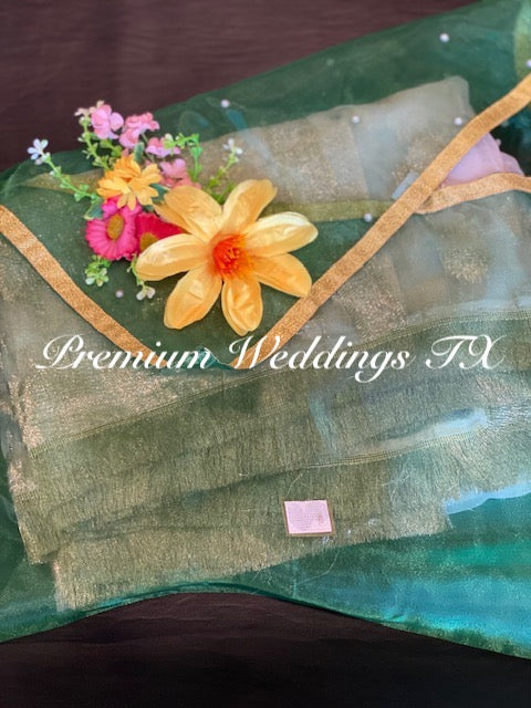 Green Embellished Saree Cover Bags - Premium Weddings TX