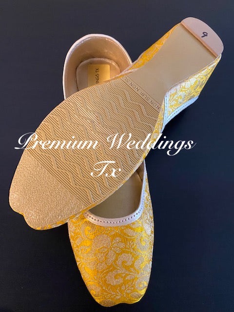Yellow Banarsi Jutti - Premium Weddings TX