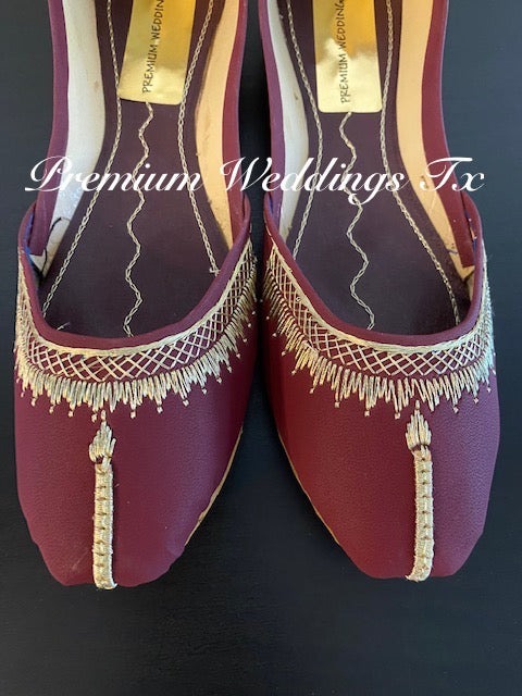 Maroon Leather Jutti - Premium Weddings TX