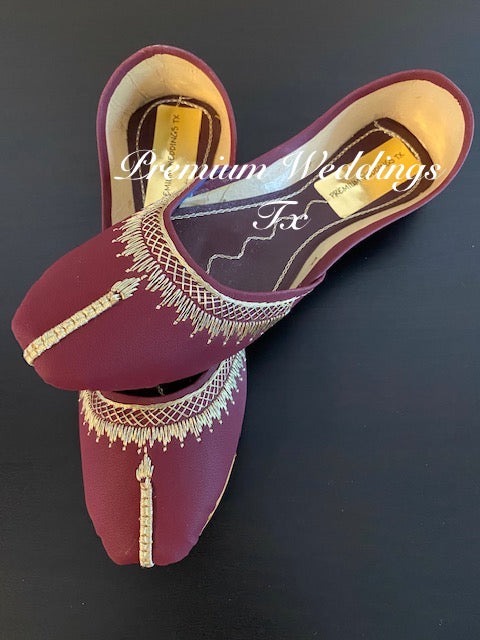 Maroon Leather Jutti - Premium Weddings TX