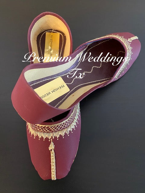 Maroon Leather Jutti - Premium Weddings TX