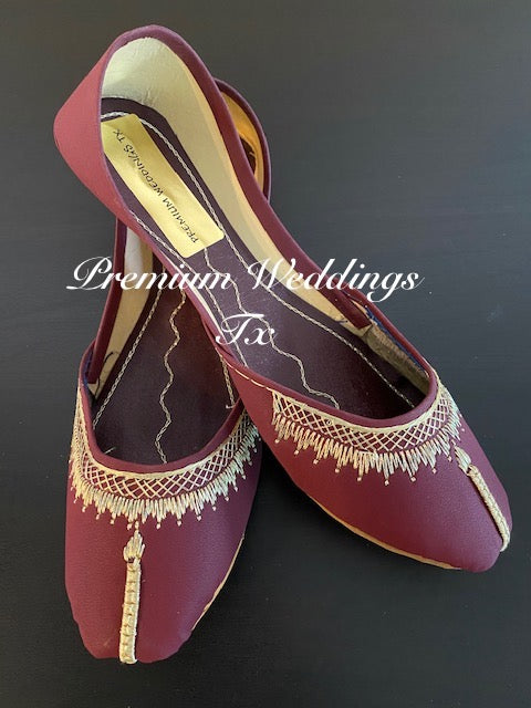 Maroon Leather Jutti - Premium Weddings TX