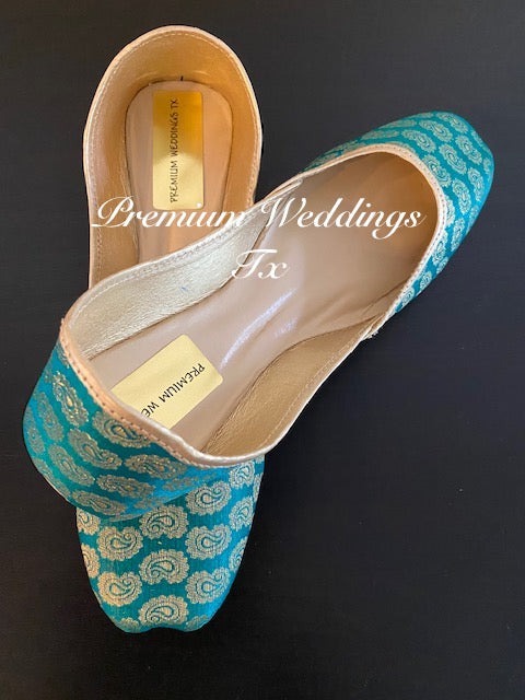 Blue Green (Teal) Banarsi Jutti - Premium Weddings TX