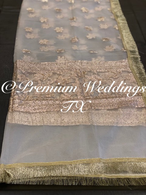 White Gold Banarsi Dupatta - Premium Weddings TX