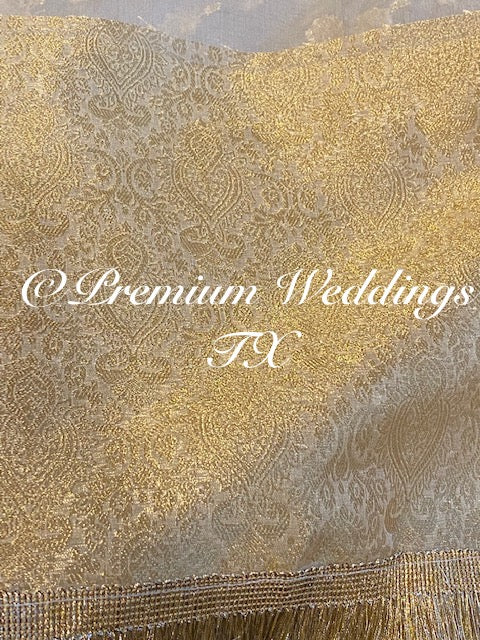 White Pastel Gold Banarsi Dupatta - Premium Weddings TX