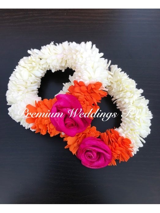 Dark Pink Rose Orange Frill White Gajra Bangles - Premium Weddings TX