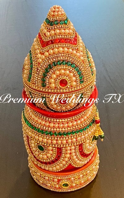 Red Green Kalash With Coconut Cover - Red Base Color