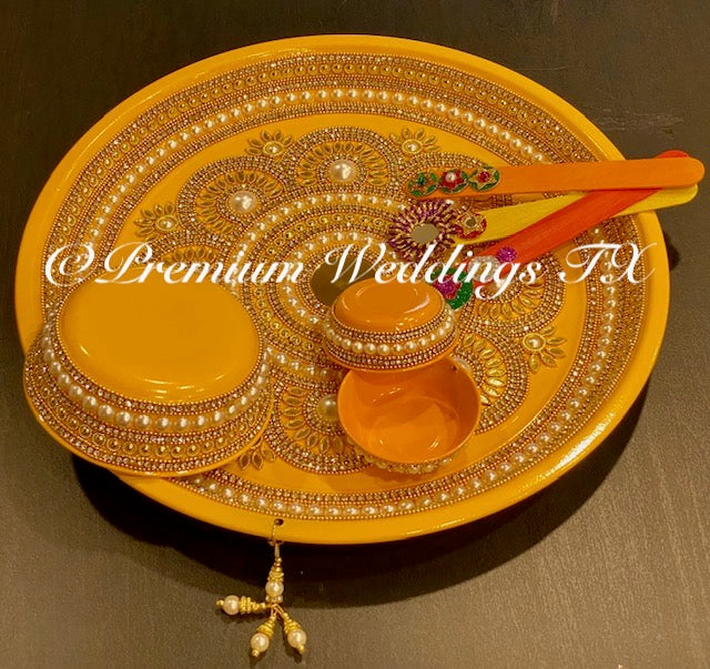 Yellow Haldi Thaali Set - Premium Weddings TX