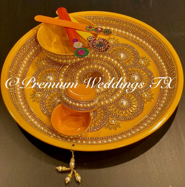 Yellow Haldi Thaali Set - Premium Weddings TX
