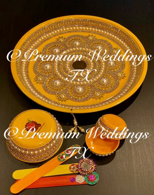 Yellow Haldi Thaali Set - Premium Weddings TX