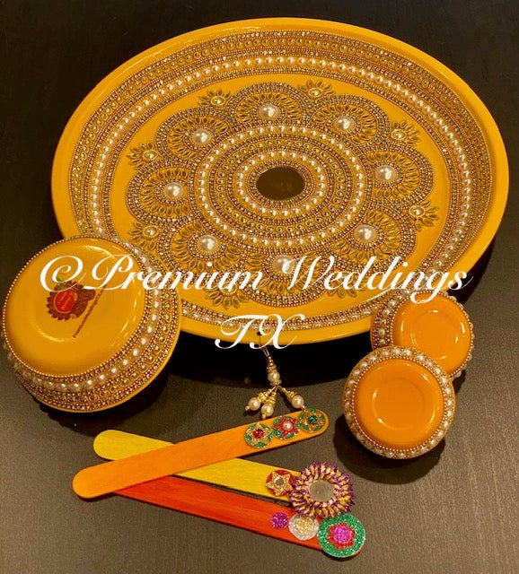 Yellow Haldi Thaali Set - Premium Weddings TX