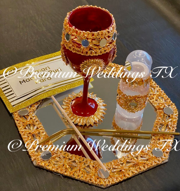 Hexagon Plate Red Doodh Pilai Glass