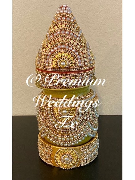 Antique Gold Kalash with Coconut Cover - Premium Weddings TX