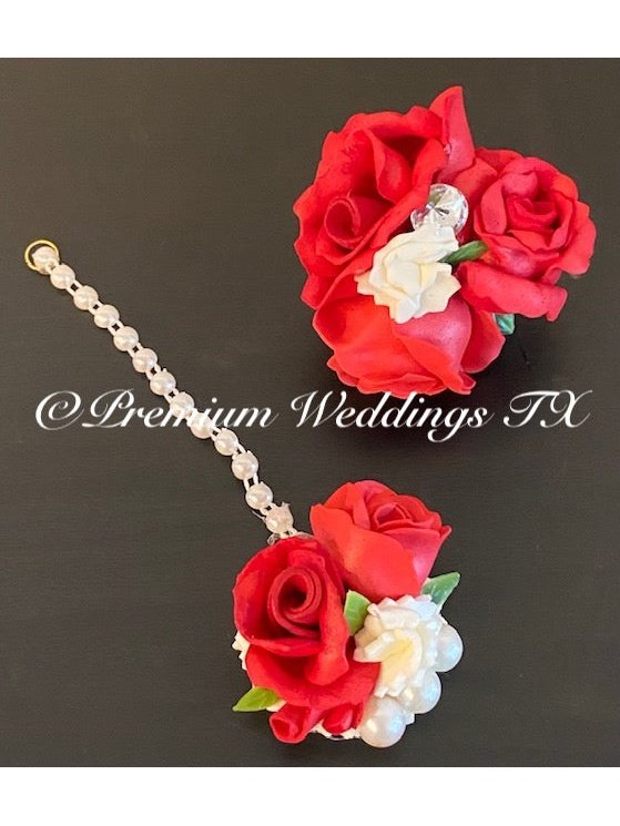 Red Rose Gajra Set - Premium Weddings TX