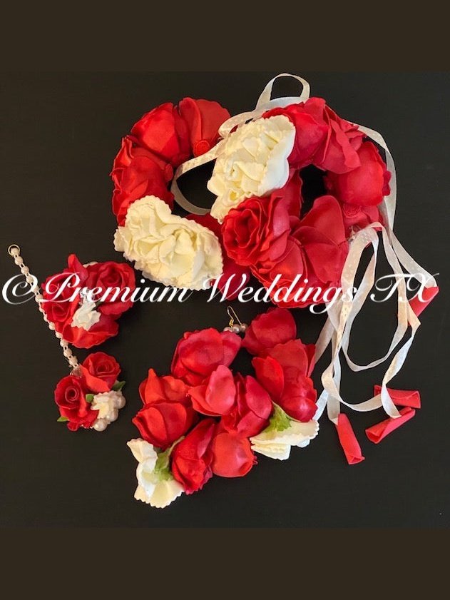 Red Rose Gajra Set - Premium Weddings TX