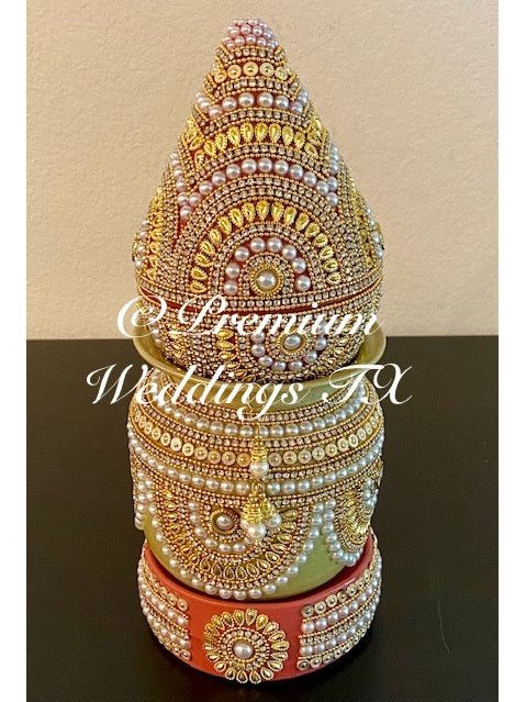 Pearl & Gold Kalash With Coconut Cover - Premium Weddings TX