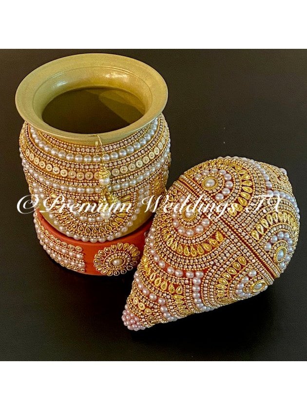 Pearl & Gold Kalash With Coconut Cover - Premium Weddings TX
